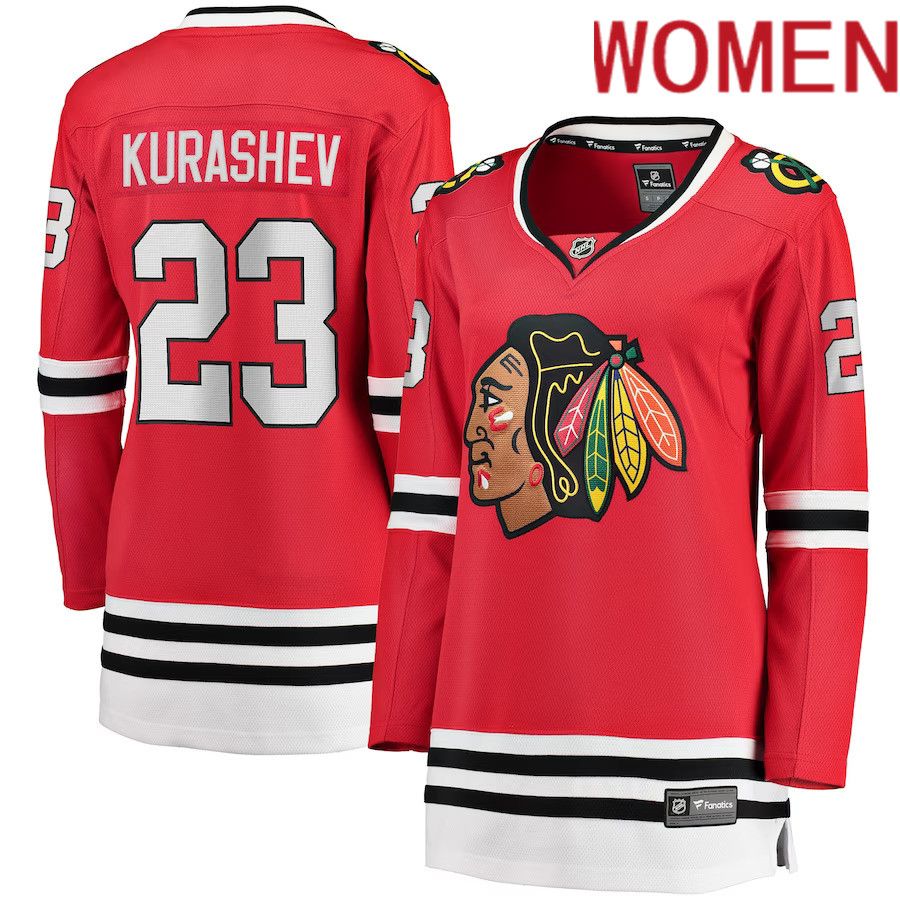 Women Chicago Blackhawks #23 Philipp Kurashev Fanatics Branded Red Home Breakaway Player NHL Jersey